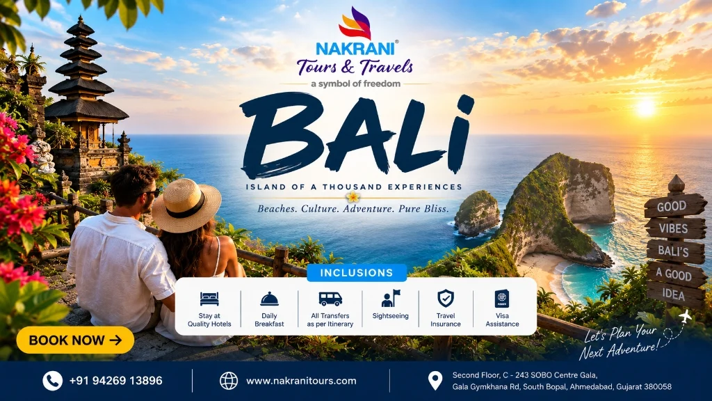 Bali tour plan and Bali customized package by the best travel agency in Ahmedabad featuring coastal cliffs, tropical beaches, and luxury resorts