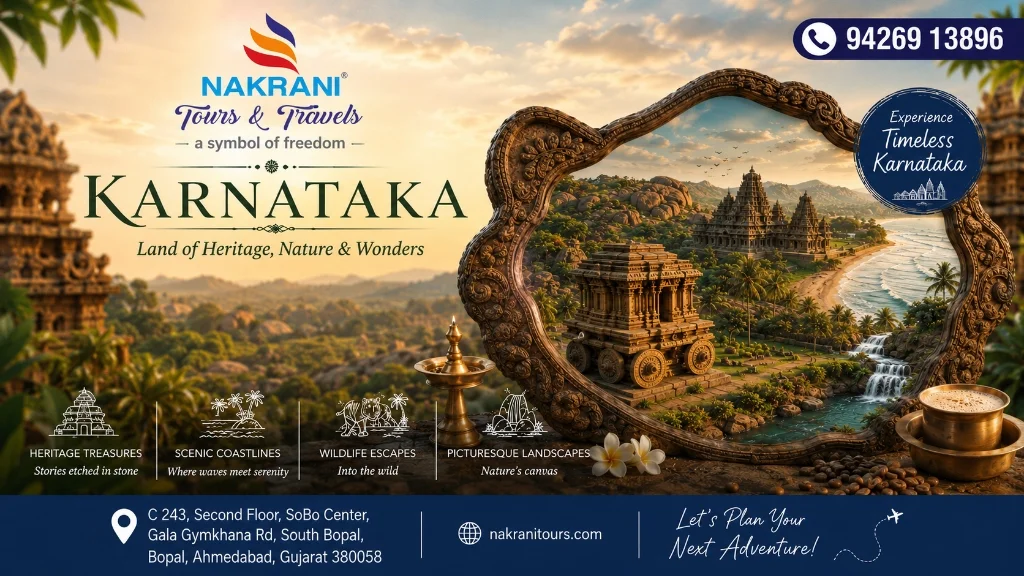 Karnataka customized package planning by the best travel agency in Ahmedabad featuring Hampi heritage, Coorg coffee plantations, and Western Ghats nature
