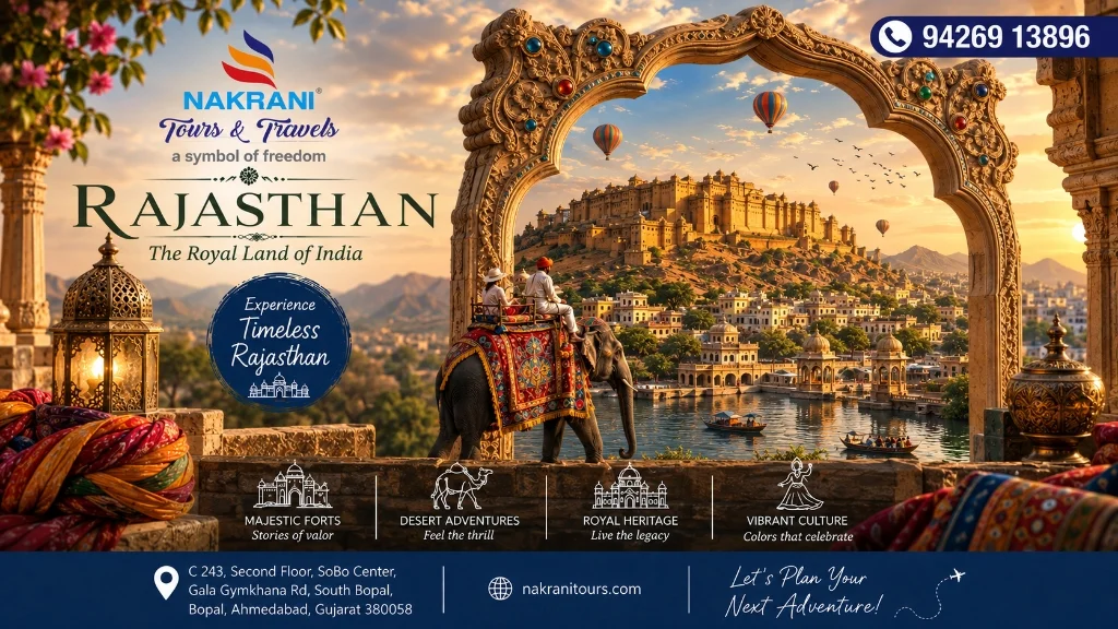 Rajasthan customized package planning by the best travel agency in Ahmedabad featuring Amber Fort Jaipur, Udaipur Lake Palace, and Thar Desert camel safaris