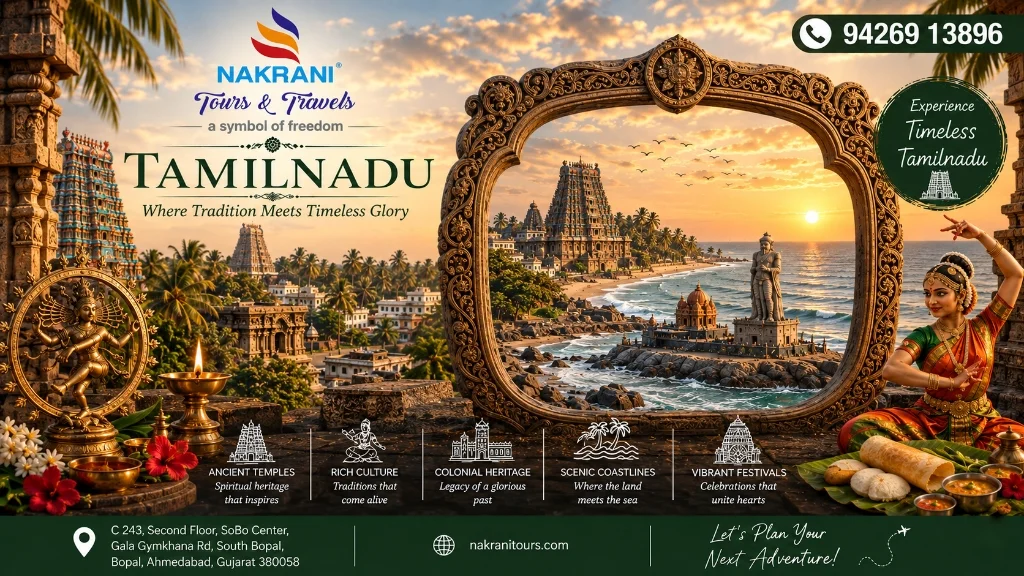 Tamil Nadu customized package planning by the best travel agency in Ahmedabad featuring Meenakshi Amman Temple, Rameshwaram, and Kanyakumari coastal heritage