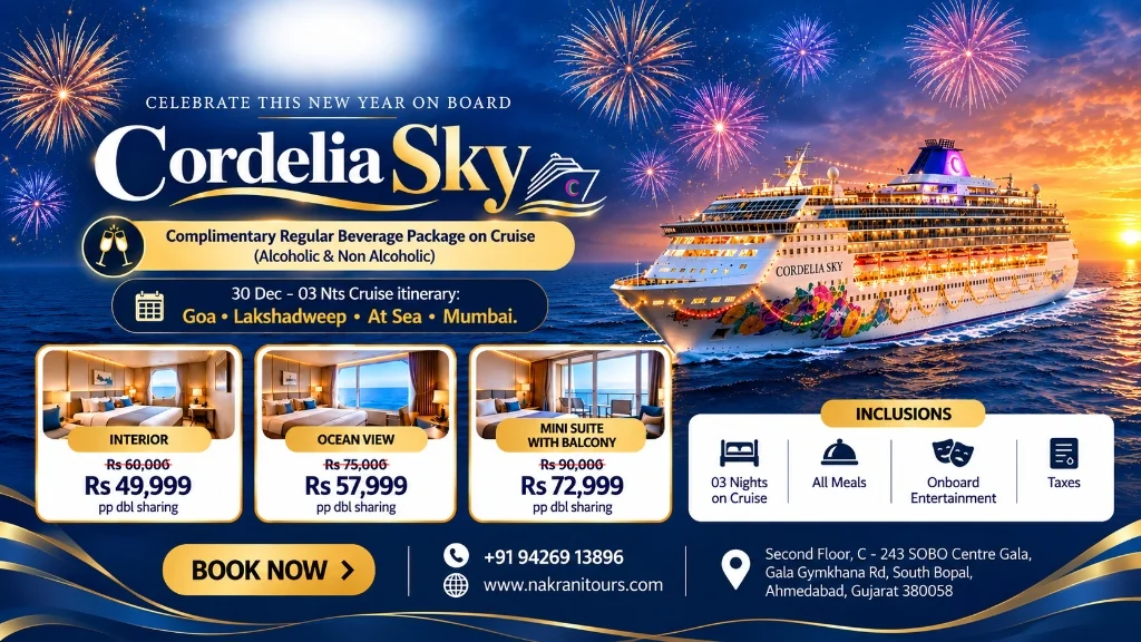 Cordelia Sky New Year Cruise 2026 from Goa to Lakshadweep and Mumbai