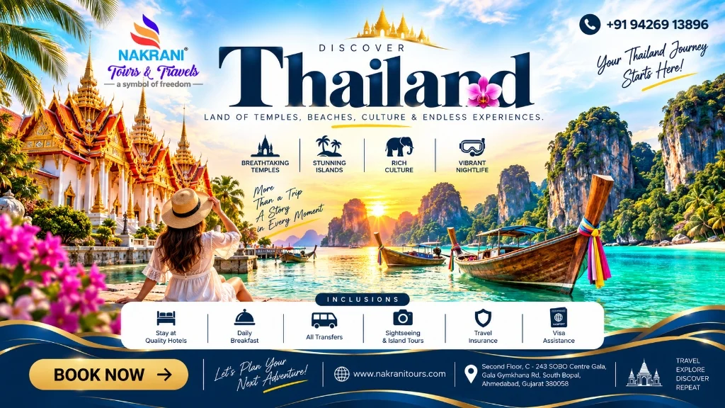 Thailand travel guide featuring Thai temples, tropical islands and long-tail boats